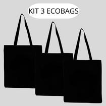 KIT 3 Ecobags na cor PRETO lisa