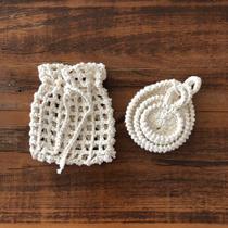 Kit 3 ecopads + sacolinha de crochê cor creme