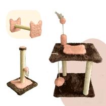 Kit 3 Em 1 - Arranhador Para Gatos Com Sisal 2 Andares Brinquedos Para Pets Poste 50cm Cara De Gato - MIU