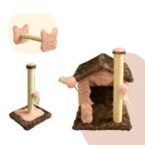 KIT 3 em 1 - Arranhador Sisal Casa sem Rede com brinquedos, Poste 50cm e Cara de Gato - MIUPETZ STORE