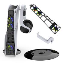 Kit 3 em 1 Base Disco Cooler Led Suporte para Fone Compatível com Playstation 5 Slim Disco Digital