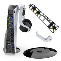 Kit 3 em 1 Base Disco Cooler Led Suporte para Fone Compatível com Playstation 5 Slim Disco