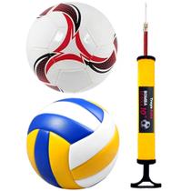 Kit 3 em 1 Bola de Futebol Campo Capotão + Bola de Vôlei Quadra Areia Praia + Bomba