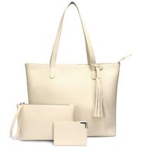 Kit 3 em 1 Bolsa Feminina Grande de Ombro em material sintético Pu Necessaire e Porta Cartão Slim