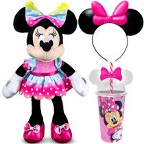 Kit 3 em 1 Boneca Minnie Rosa Rainbow Copo e Tiara Orelhas Kit 3 em 1 Boneca Minnie Rosa Rainbow Copo e Tiara Orelhas
