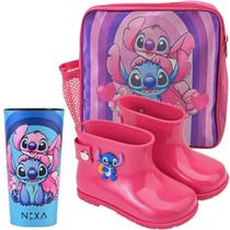 Kit 3 Em 1 Bota Galocha Com Lancheira E Copo Menina Rosa