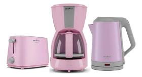 Kit 3 Em 1 Cafeteira+torradeira+chaleira Rosa 220v