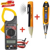 Kit 3 EM 1 Caneta Detector tensão + Chave Teste de Corrente e Voltagem + Amperímetro Digital Alicate Kit 3 EM 1 Caneta Detector tensão + Chave Teste de Corrente e Voltagem + Amperímetro Digital Alicate