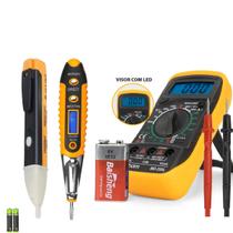 Kit 3 em 1 Caneta Detectora tensão e Chave Teste de Corrente e Multímetro MD180L