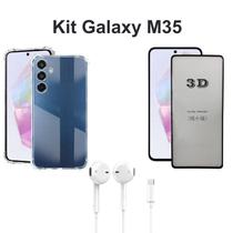 Kit 3 em 1 Capa Transparente + Película 3D de Vidro + Fone de Ouvido com Fio para Samsung Galaxy M35 - LXL