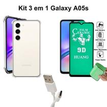 Kit 3 em 1 Capa Transparente + Película de Cerâmica + Cabo USB Tipo C para Samsung Galaxy A05S Kit 3 em 1 Capa Transparente + Película de Cerâmica + Cabo USB Tipo C para Samsung Galaxy A05S