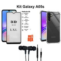 Kit 3 em 1 Capinha Transparente + Película 3D de Vidro + Fone de Ouvido com Fio para Samsung Galaxy A05S