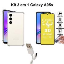 Kit 3 em 1 Capinha Transparente + Película Cerâmica Fosca + Cabo USB Tipo C para Samsung Galaxy A05S