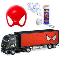 Kit 3 em 1 Carrinho Aranha Máscara +Tubo de Sabão Spider-Man - Usual Brinquedos