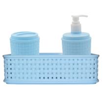 Kit 3 em 1 Higiene Plasútil para Bebê e Mamãe C/ Cestinha Organizadora Enxoval Azul