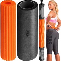 Kit 3 Em 1 Liberação Miofascial Foam Roller Rolo Bastão Massagem Pilates Alongamento Fit