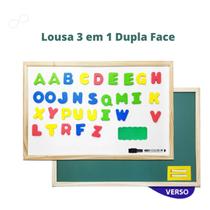 Kit 3 Em 1 Lousa Infantil Quadro Branco Verde Letras Magnéticas Giz Caneta e Apagador