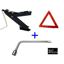 Kit 3 em 1 Macaco Automotivo Chave Roda Triângulo Segurança
