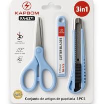 Kit 3 em 1 Papelaria Tesoura Estilete Laminas Cortar Corte Kit 3 em 1 Papelaria Tesoura Estilete Laminas Cortar Corte