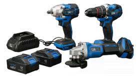 Kit 3 Em 1 Parafusadeira chave de Impacto Esmerilhadeira Maleta 48v