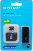 Kit 3 em 1 Pen Drive 16GB + Adaptador SD + Cartão de Memória Classe 10 com Trava de Segurança - Multilaser MC112 Kit 3 em 1 Pen Drive 16GB + Adaptador SD + Cartão de Memória Classe 10 com Trava de Segurança - Multilaser MC112