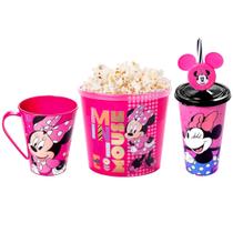 Kit 3 em 1 Pote Balde de Pipoca Caneca e Copo Estampado Orelhas Canudo Minnie Rosa Kit 3 em 1 Pote Balde de Pipoca Caneca e Copo Estampado Orelhas Canudo Minnie Rosa