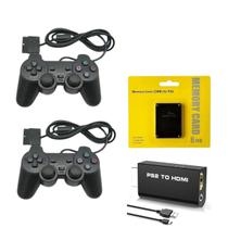 Kit 3 em 1 PS2 Com 2 Controles Analógicos + Memory Card 8GB + Adaptador PS2 para HDMI Áudio Estéreo