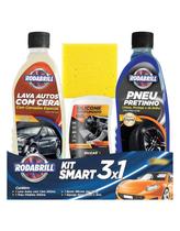 Kit 3 Em 1 Rodabrill Lavar Carro Silicone + Shampo Pretinho