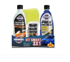 Kit 3 Em 1 Rodabrill Lavar Carro Silicone +Shampoo +Pretinho