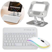 Kit 3 em 1 Teclado Slim Mouse Bluetooth RGB e Suporte de Aluminio 360 Para Tablet Kit 3 em 1 Teclado Slim Mouse Bluetooth RGB e Suporte de Aluminio 360 Para Tablet