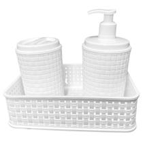 Kit 3 Em 1 Utensílios Bebê Mamãe Rattan Peças Em Branco Porta Algodão Saboneteira E Cesta