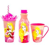 Kit 3 em1 Bela Adormecida com Garrafinha Copo Coroa e Caneca