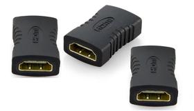 Kit 3 emenda conector extensor preto hdmi fêmea plug vídeo