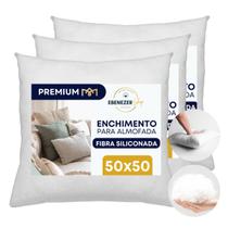 Kit 3 Enchimento de Almofada 50x50cm Refil Fibra Siliconada Antialérgica Antimofo Super Macia Premium