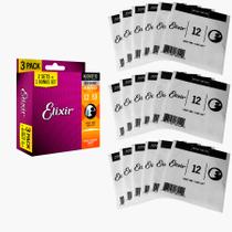 KIT 3 Encordoamento Elixir violao aço 012 bronze 8020 L3P2 16539