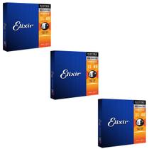 Kit 3 Encordoamento Guitarra 011 Elixir Medium Nanoweb 12102 Made in USA