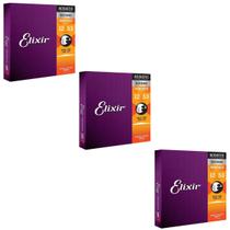 Kit 3 Encordoamento Violão Aço 012 Elixir Light Bronze 80/20 11052 Made in USA