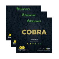 Kit 3 Encordoamento Violão Aço Giannini GEEWAKF Cobra Fósforo Bronze 0.009"