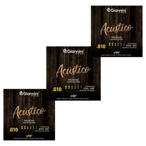 Kit 3 Encordoamento Violão Acústico 0.10 12 cordas Giannini