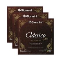 Kit 3 Encordoamento Violão Giannini Nylon Clássico Bronze GENWXPA Super Extra Pesada