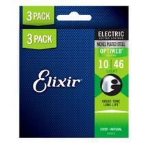 Kit 3 Encordoamentos Elixir Guitarra .010 Optiweb Light