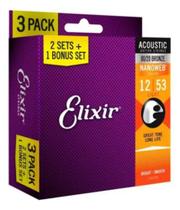 Kit 3 Encordoamentos Elixir Violão Aço 012 80/20 Br 16539