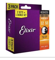 Kit 3 Encordoamentos Elixir Violão Aço 012 Phosphor Br 16545