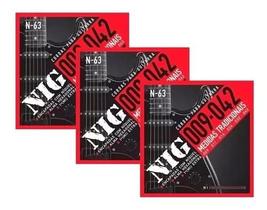Kit 3 encordoamentos guitarra nig n63 09 extra