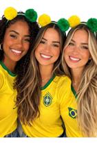 Kit 3 Enfeites Copa Do Mundo Brasil Tiara Pompom Feminino G Kit 3 Enfeites Copa Do Mundo Brasil Tiara Pompom Feminino G