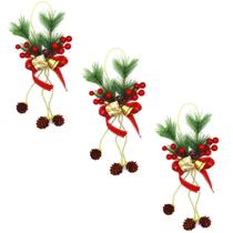 Kit 3 Enfeites De Natal Para Pendurar Laço Pinha Azevinhos 32cm Decoração Natalina