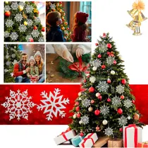 Kit 3 Enfeites Pendente De Natal Floco De Neve Glitter 10cm Kit 3 Enfeites Pendente De Natal Floco De Neve Glitter 10cm