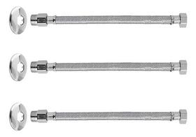 kit 3 engate flexivel malha ligação aço bitola 1/2 30cm