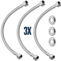 Kit 3 Engate Rabicho Flexivel Aço Inox Fêmea Fêmea 40cm 1/2