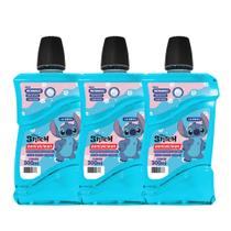 Kit 3 Enxaguante Bucal Antisséptico Stitch Sabor Morango Sem Álcool 300ml Dentalclean